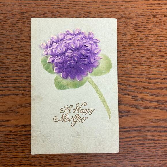 Antique Happy New Year Holiday Postcards Lot of 5 Early 1900s 1907 Gilt Embossed - Picture 12 of 13